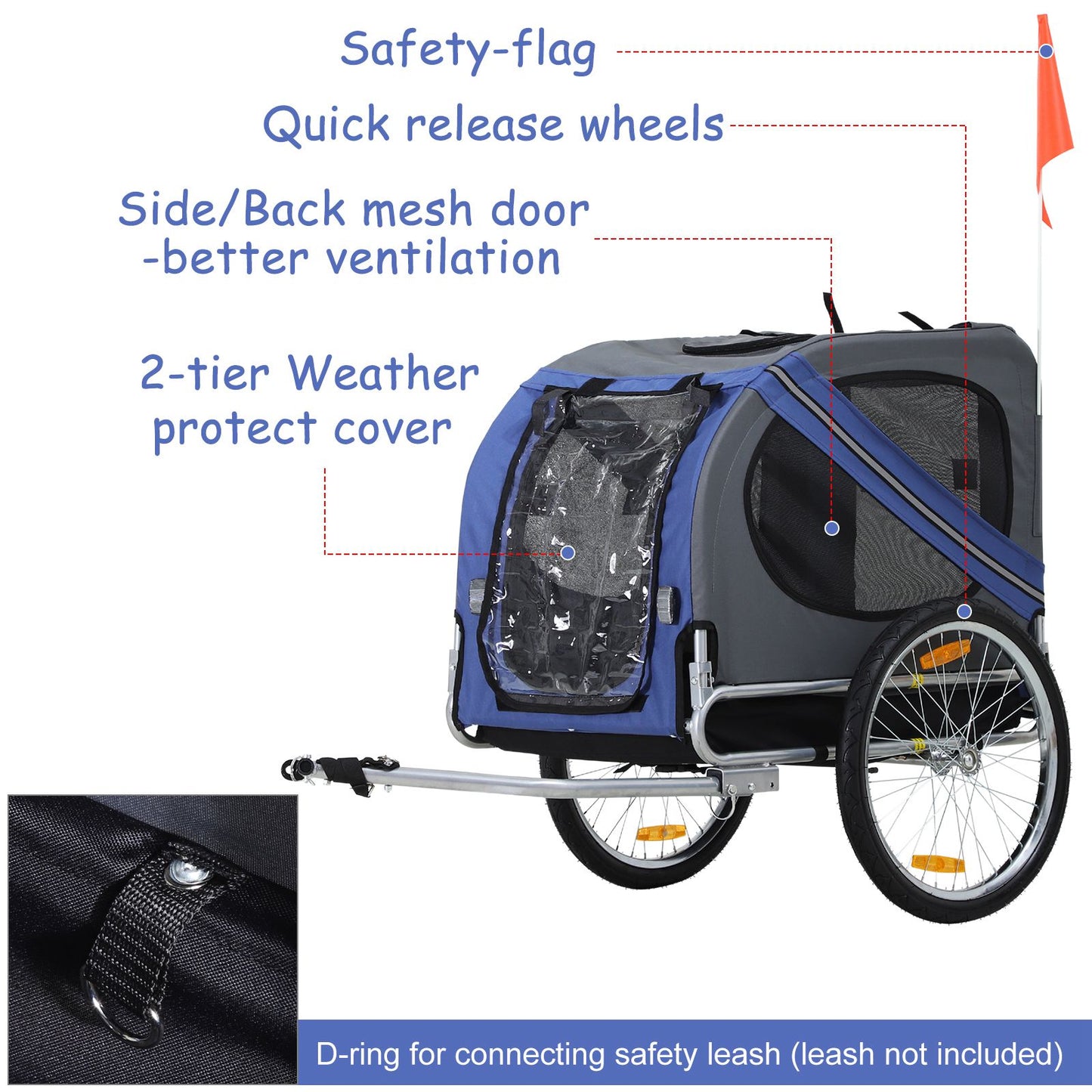 PawHut Dog Bike Trailer Foldable Pet Bike Carrier with Suspension- Blue