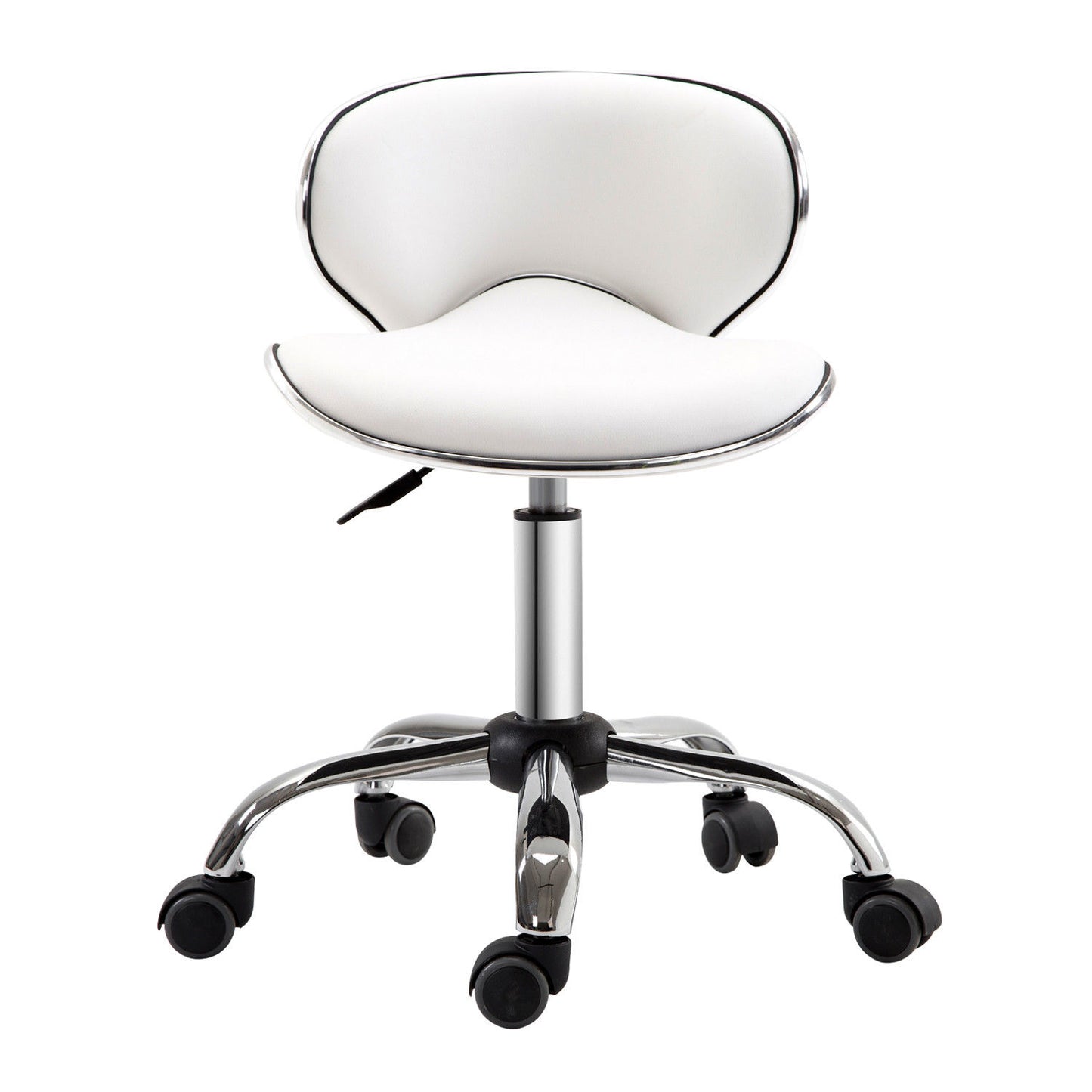 HOMCOM PU Leather Rolling Swivel Salon Chair Salon Stool with Backrest White