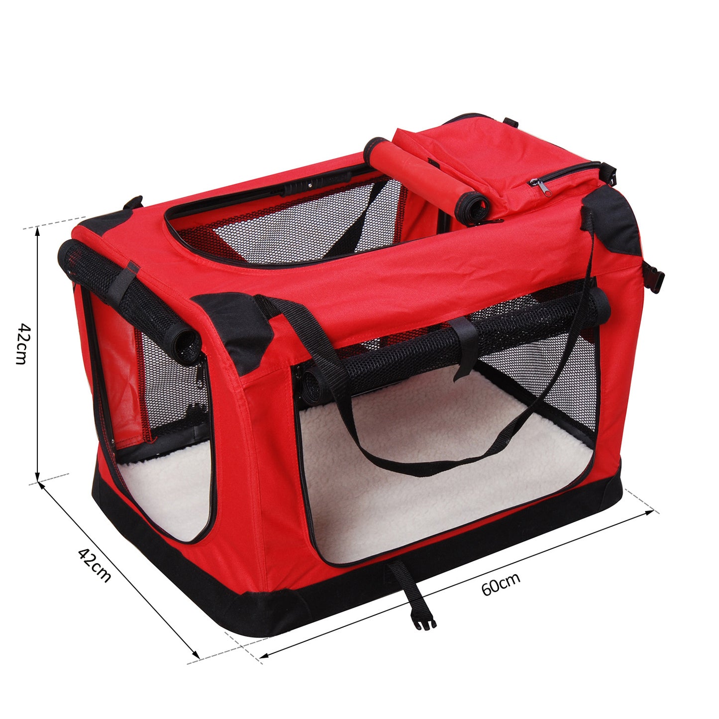 PawHut Small Pets PVC Oxford Cloth Travel Carrier w/ Mesh Windows Red