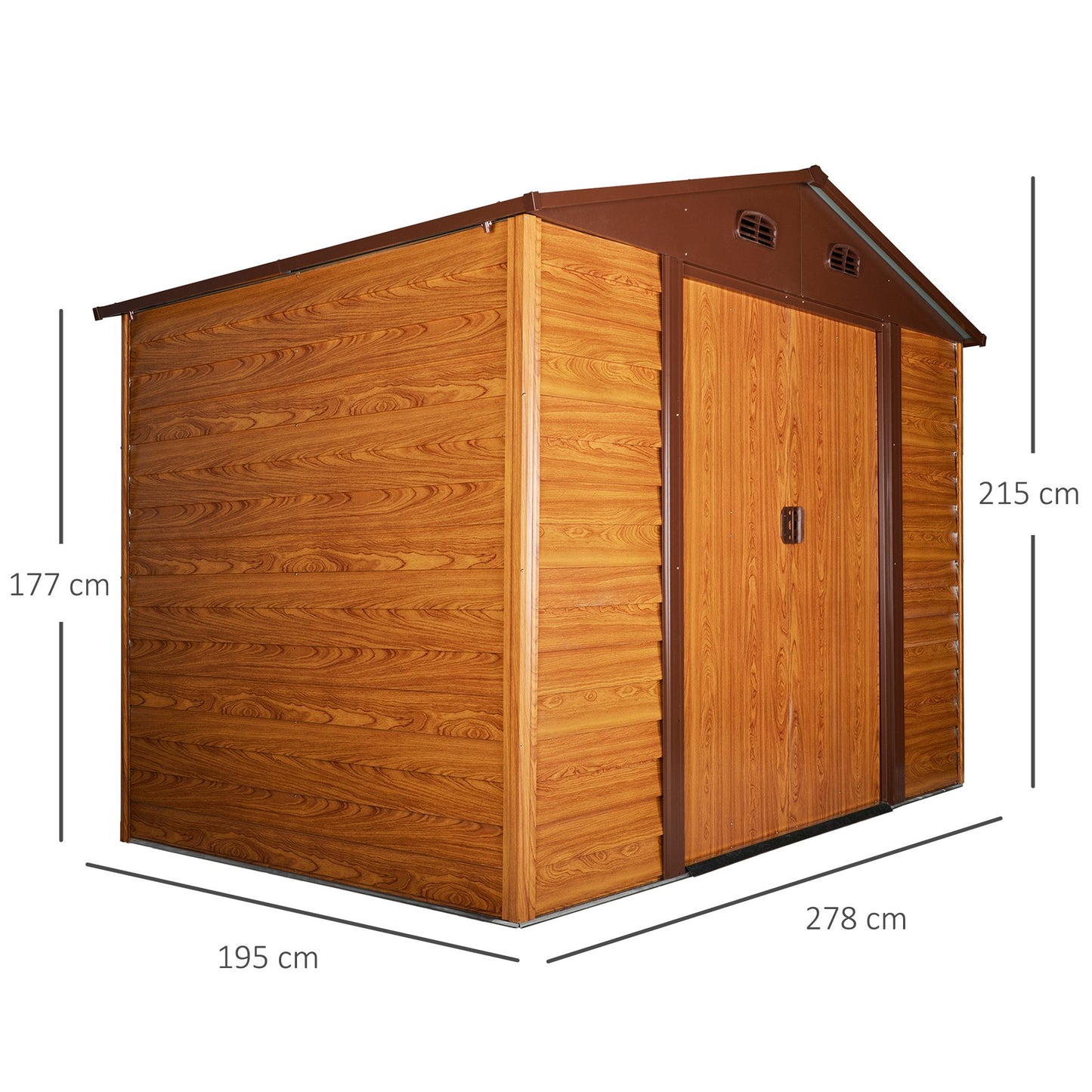 Outsunny 6.3 x 9.1ft Slatted Steel Wood Effect Garden Shed - Brown