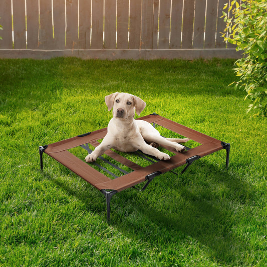 PawHut Cooling Elevated Dog Bed Portable Raised Pet Cot for Indoor & Outdoor, Brown