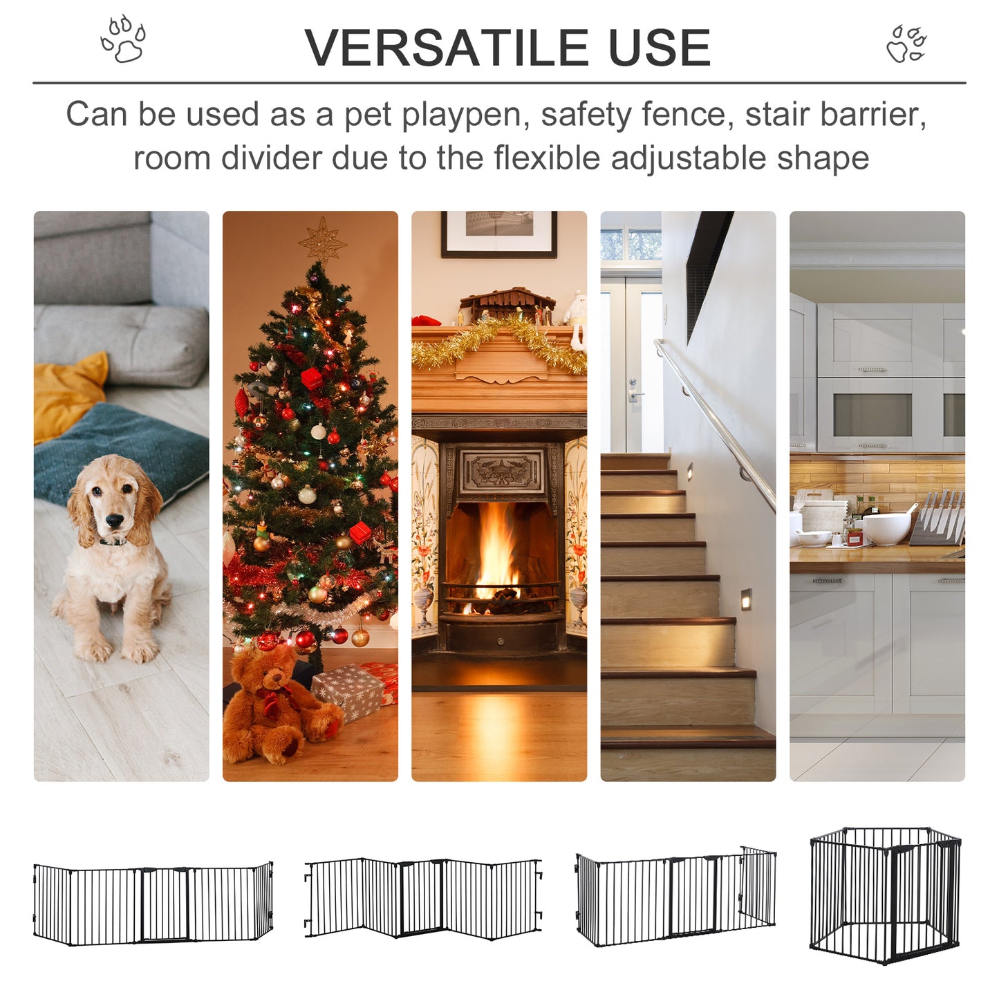 PawHut Stair Gate Dog Pens Pet PlayPen 5-Panel Fireplace Christmas Tree Fence Stair Barrier