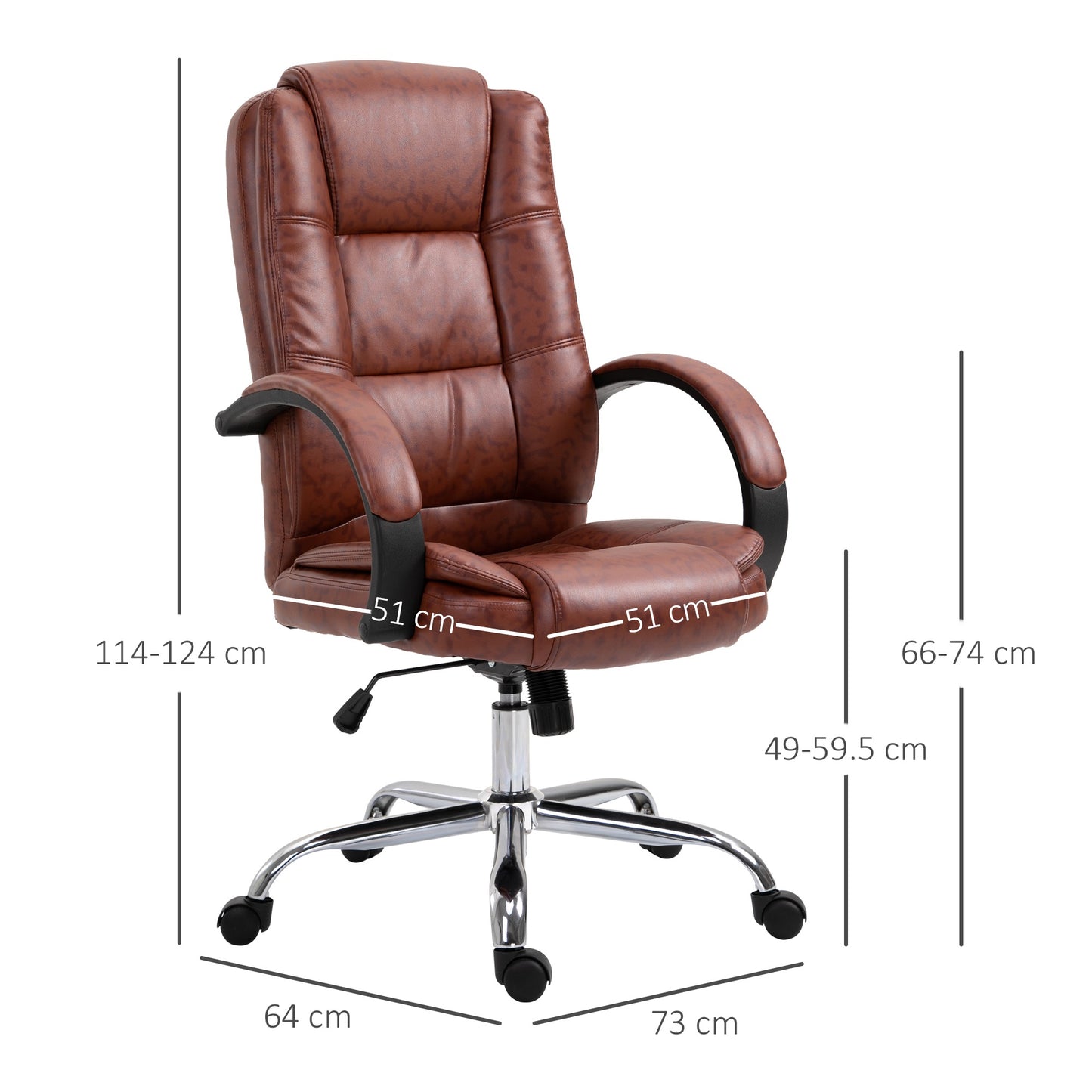 Vinsetto High Back Executive Office Chair, 360° Swivel, PU Leather-Brown