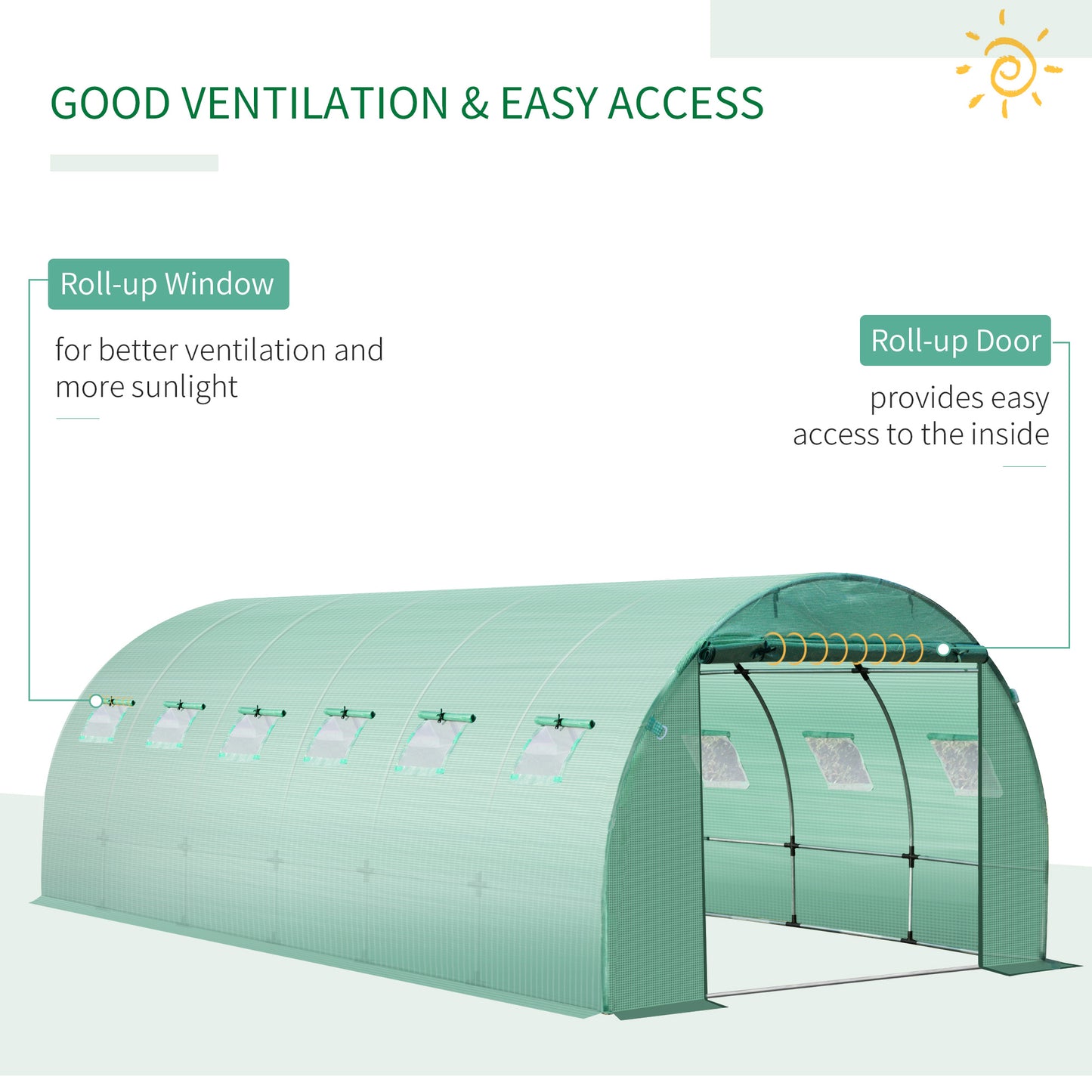 Outsunny 20x10ft Greenhouse Replacement Cover for Tunnel Walk-in Greenhouse w/ Windows Door