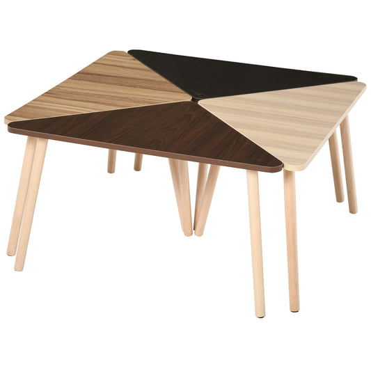 HOMCOM Pine Wood 4-Piece DIY-Design Triangular Coffee Tables Brown
