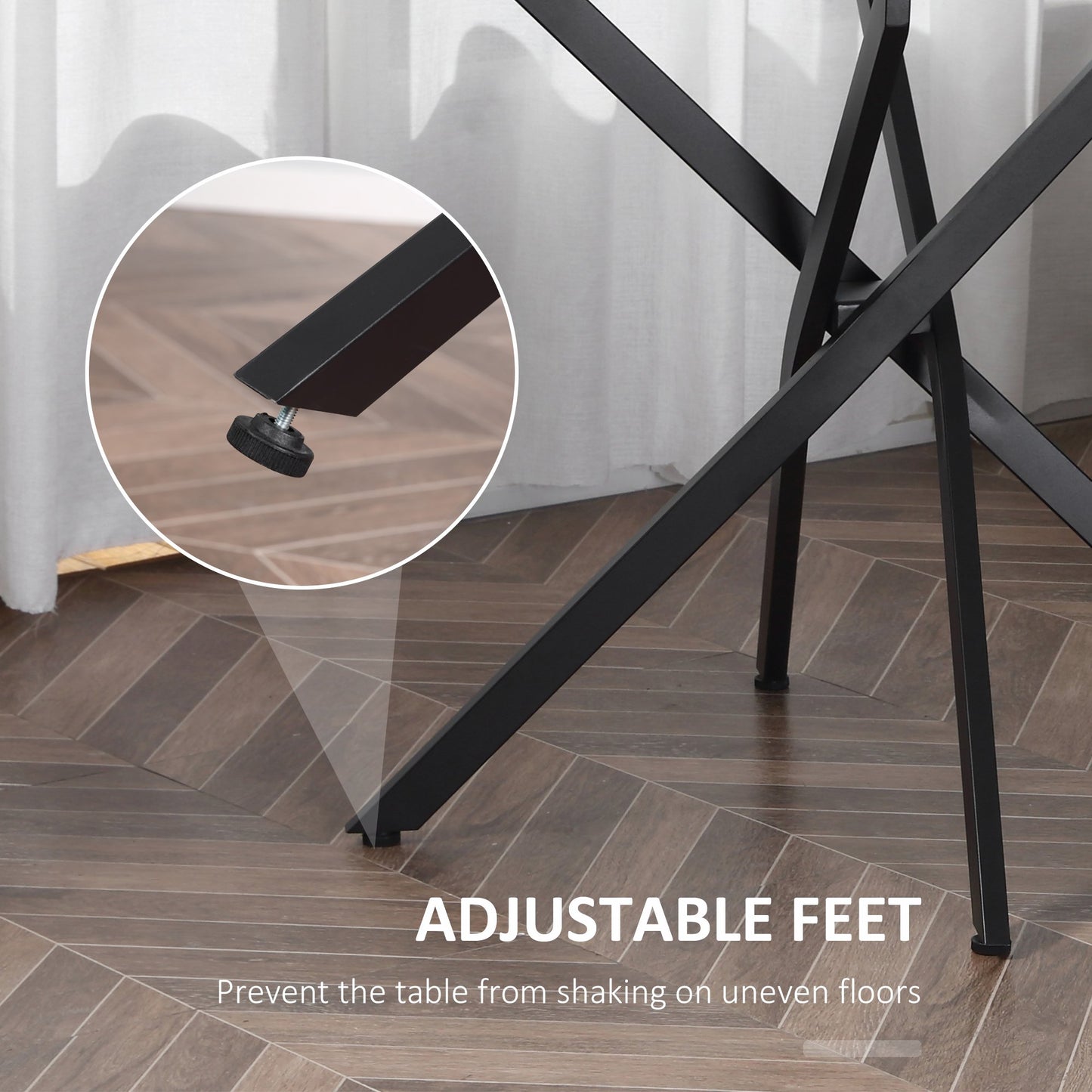 HOMCOM Round Side Table with Tempered Glass Top & Metal Legs Dining Living Room Black