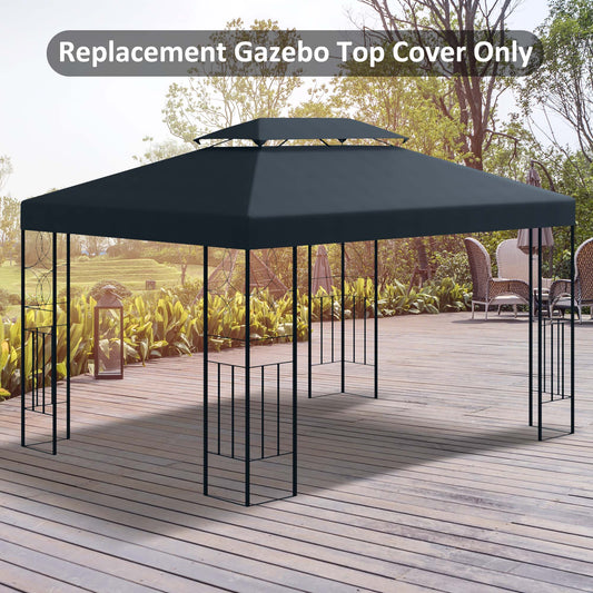 Outsunny 3x4m Gazebo Replacement Roof Canopy 2 Tier Top UV Cover Garden Patio Outdoor Sun Awning Shelters Deep Grey (TOP ONLY)