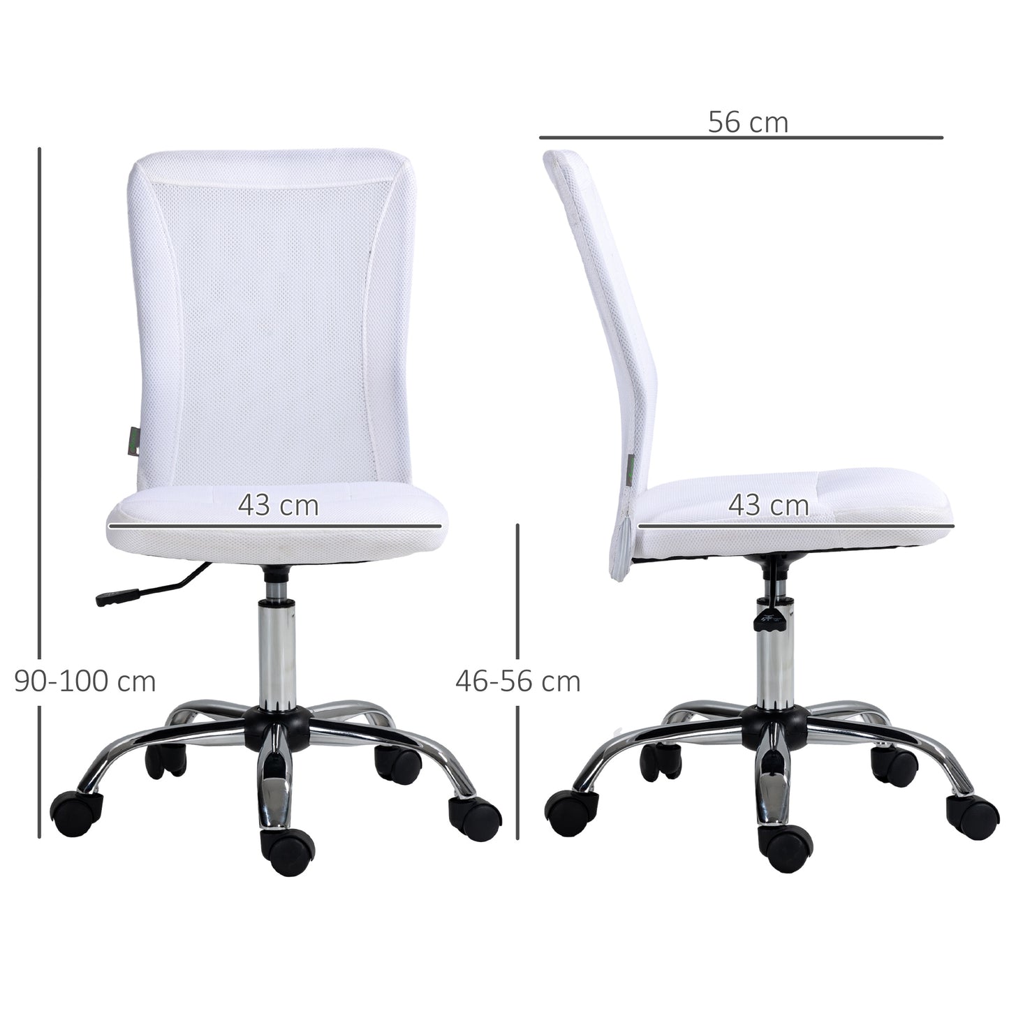 Vinsetto Computer Desk Chair Mesh Office Chair with Adjustable Height and Swivel Wheels Armless Study Chair White