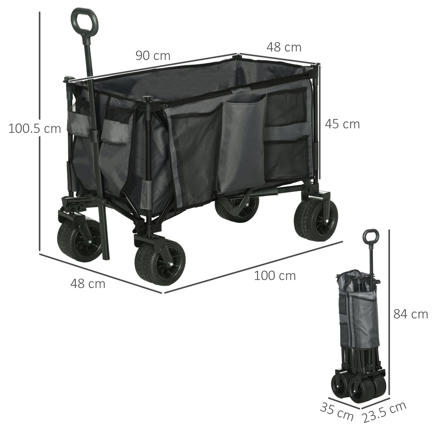 Outsunny Folding Garden Wagon Collapsible Wagon Cart With Wheels, Grey Gray