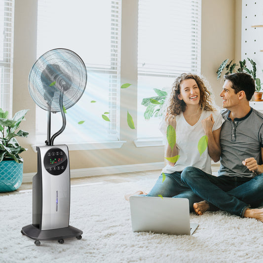 HOMCOM Pedestal Fan with Water Mist Spray, Humidifying Misting Fan, Standing Fan with 3 Speeds, 3.1L Water Tank, Timer and Electric Mosquito Killer Jack, Black