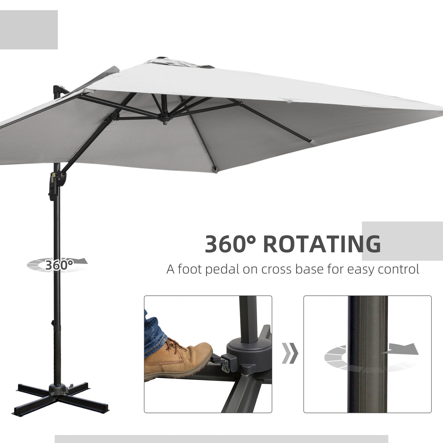 Outsunny 2.7m Square Overhanging Cantilever Umbrella, with Cross Base - Grey