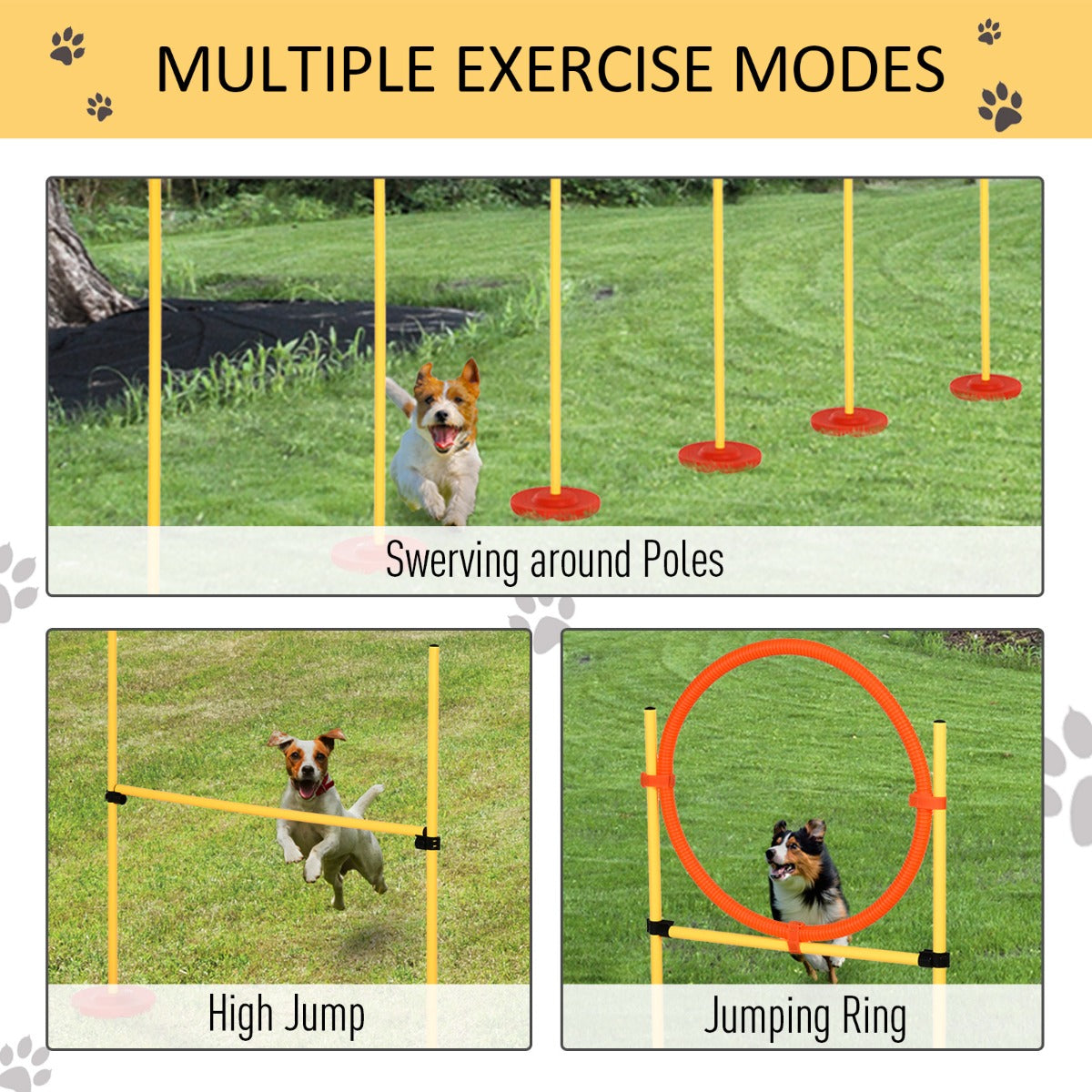 PawHut Dogs Plastic 3-Course Agility Set Yellow