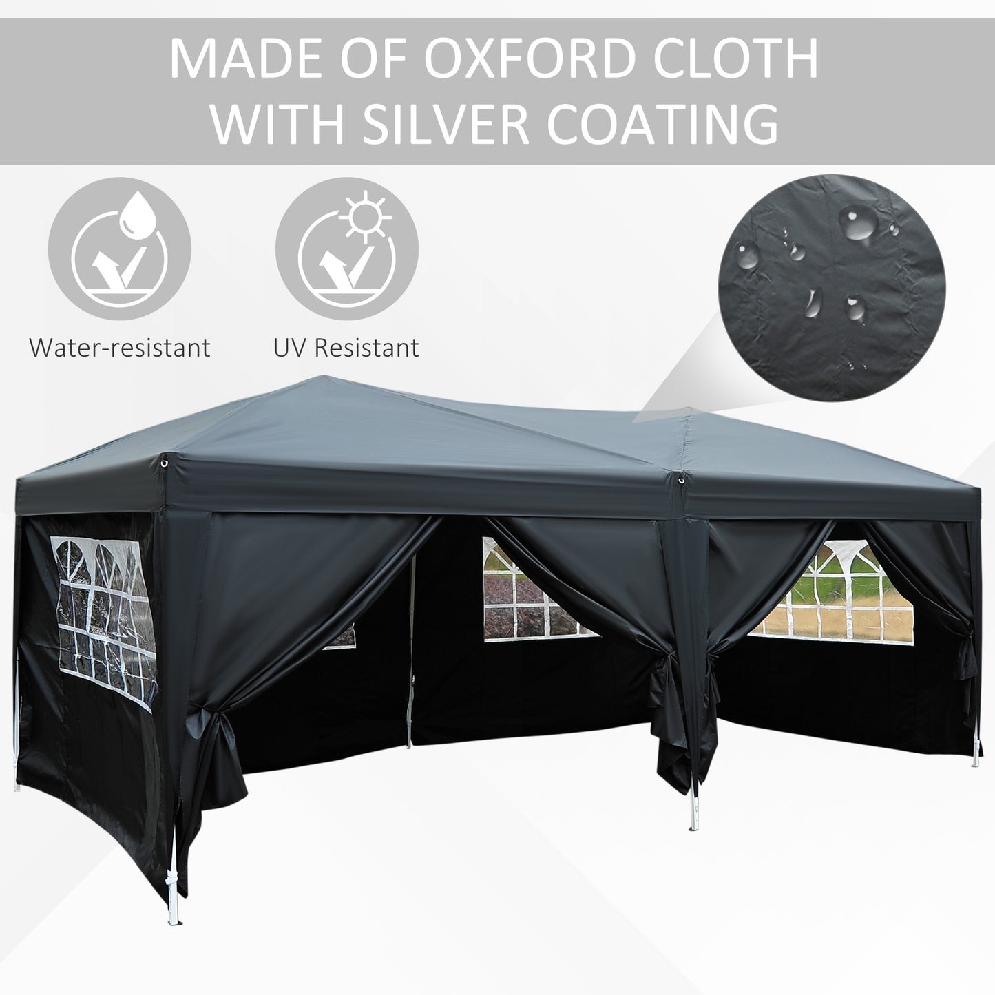 Outsunny Pop Up Gazebo 3 x 6m Garden Heavy Duty Marquee Party Tent Wedding Water Resistant Awning Canopy-Black