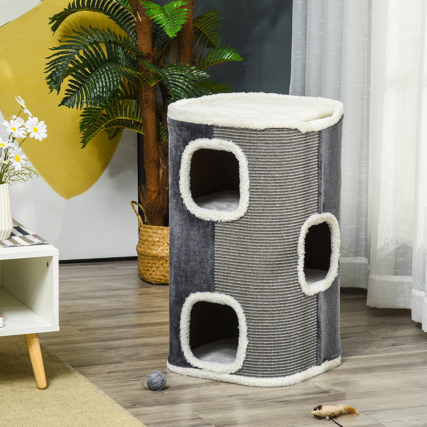 PawHut Cat Barrel Kitten Tree Tower Sisal Scratching Pet Furniture Climbing Frame