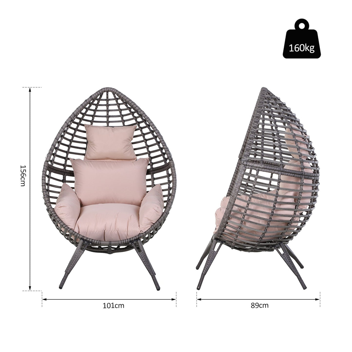 Outsunny PE Rattan Outdoor Egg Chair w/ Cushion Grey