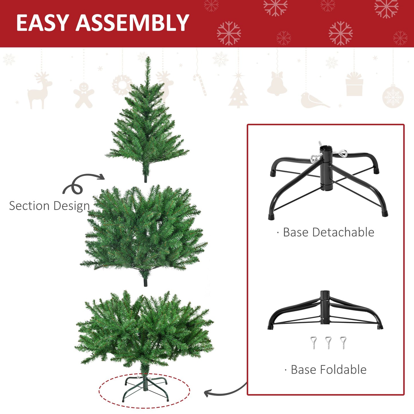 HOMCOM 5FT Prelit Artificial Christmas Tree w/ Warm White Light Home Xmas Decoration