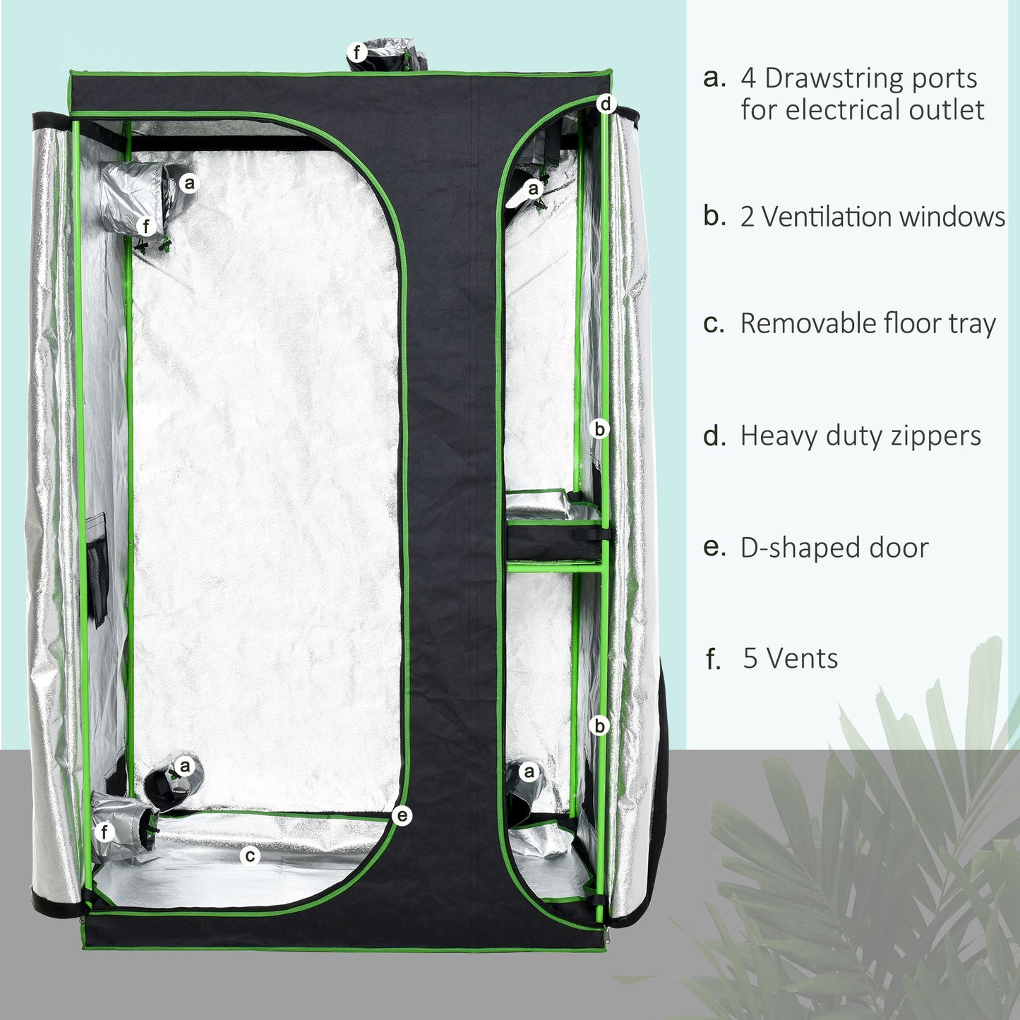 Outsunny Mylar Hydroponic Grow Tent with Vents and Floor Tray for Indoor Plant Growing