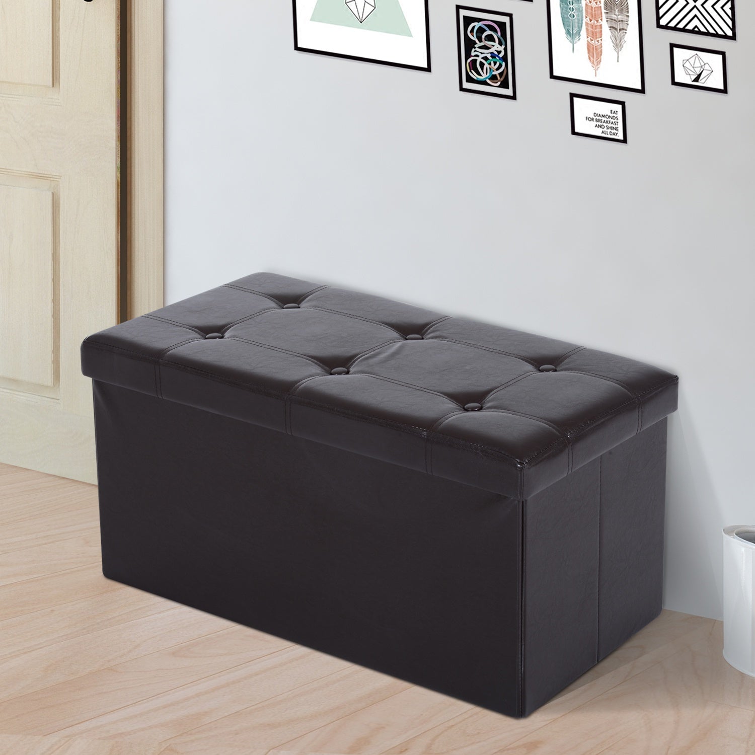 HOMCOM PU Leather Storage Ottoman Bench Storage Chest Tufted Ottoman Cube  w/ Flipping Top 92L x 40W x 40H cm Brown