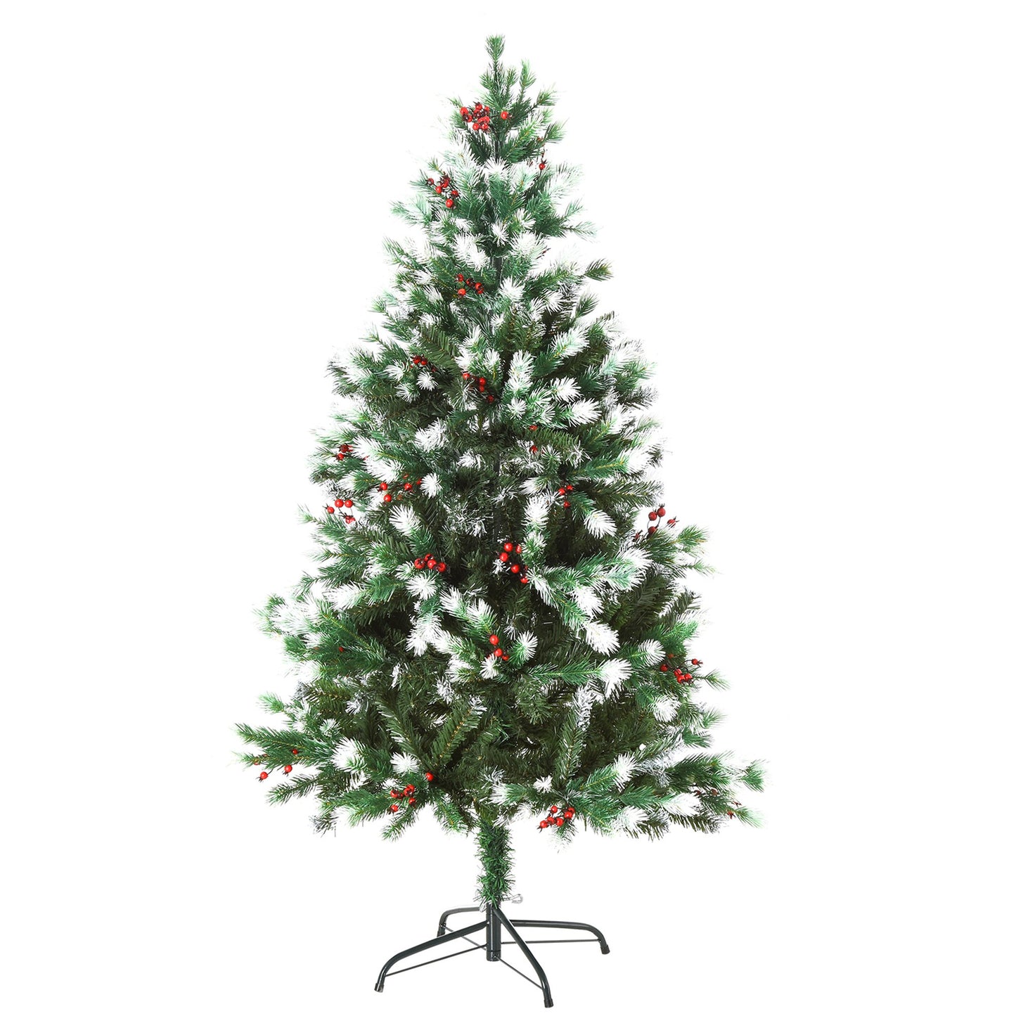 HOMCOM 1.5m Snowy Artificial Christmas Tree w/ Red Berries