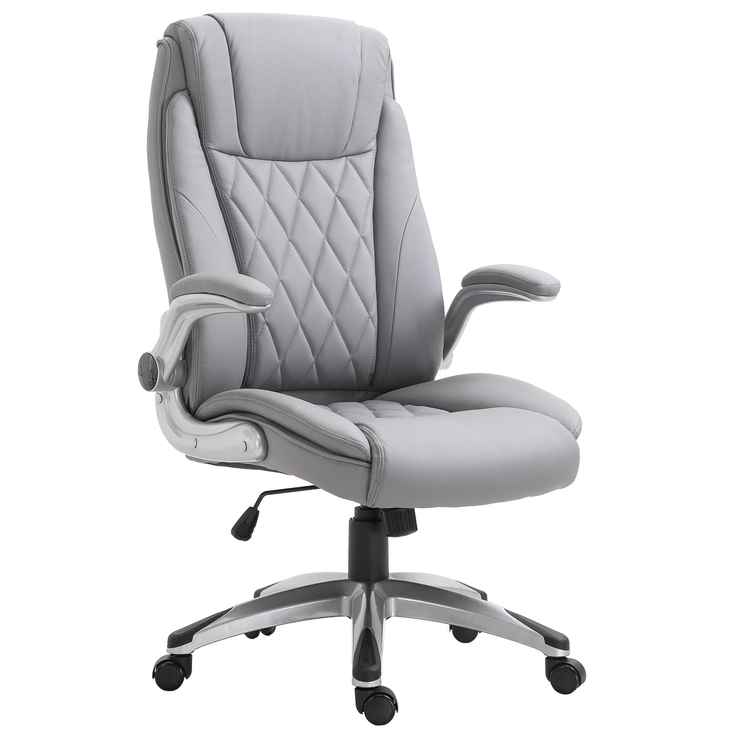 Vinsetto High Back Executive Office Chair Home Swivel PU Leather Ergonomic Chair, with Flip-up Arm, Wheels, Adjustable Height, Grey