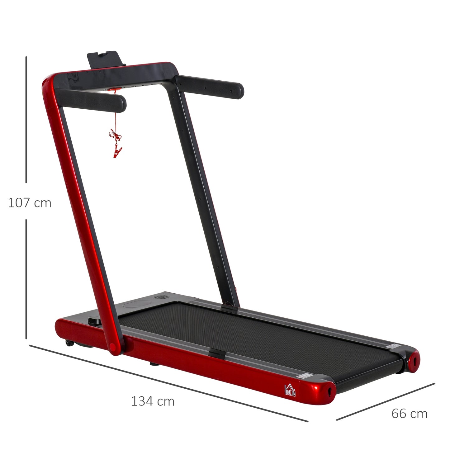 HOMCOM Electric Folding Treadmill Home Running Walking w/ Bluetooth Speaker, Black, Red