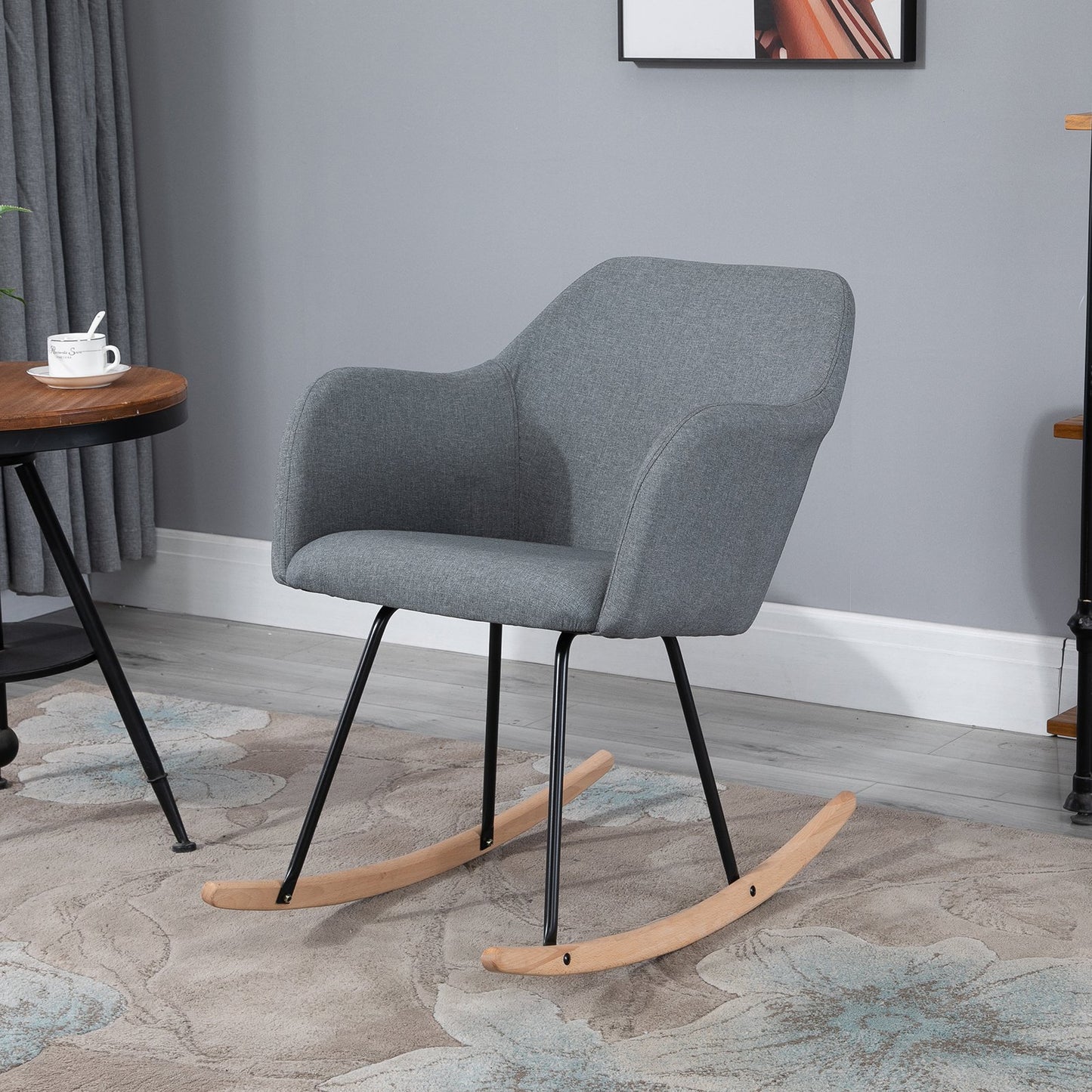 HOMCOM Polyester Linen Upholstered Rocking Armchair Indoor Rocking Chair Grey