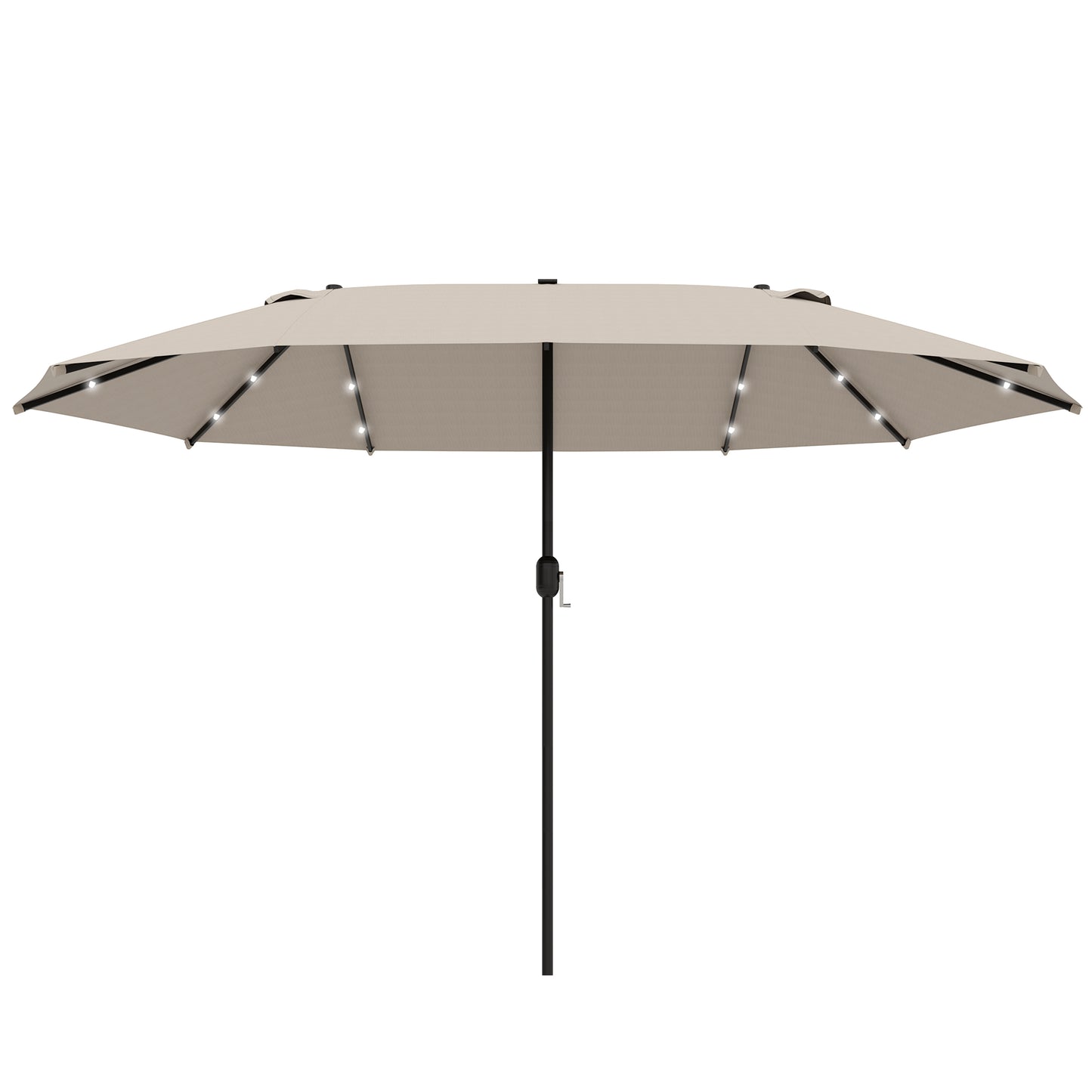 Outsunny Garden Parasol 4.4m Double-Sided Sun Umbrella Patio Parasol LED Solar Lights Khaki