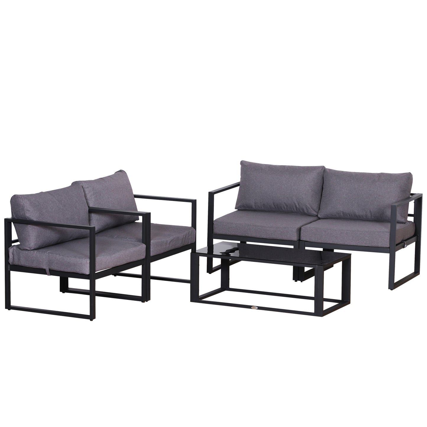 Outsunny Aluminium Frame Outdoor Garden Double & Single Sofa Furniture Set w/ Table Grey