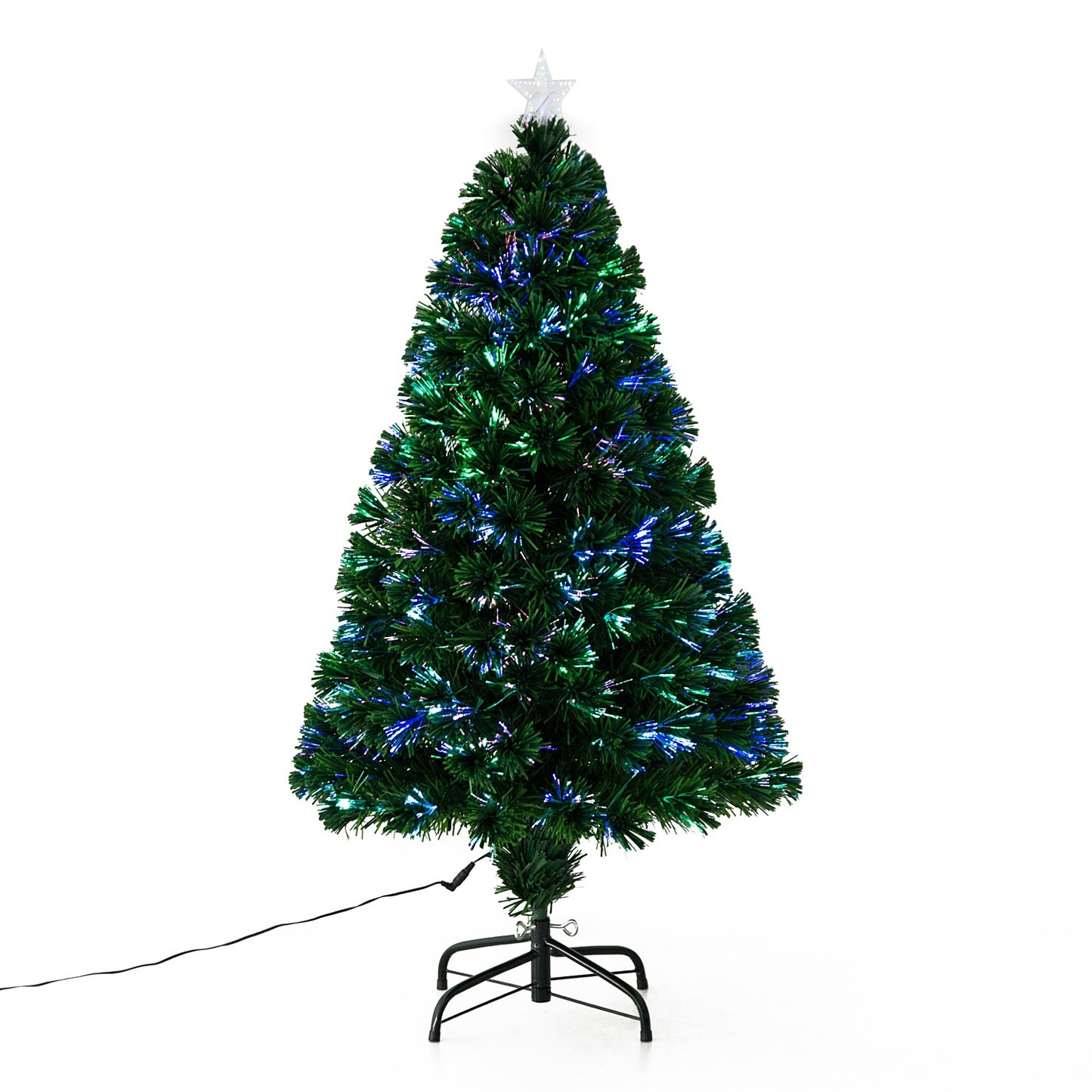 HOMCOM 1.2m Pre-Lit Artificial Christmas Tree, Metal Stand-Green