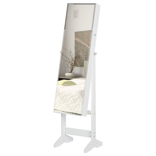 HOMCOM MDF Freestanding Glass Mirror Jewellery Cabinet White
