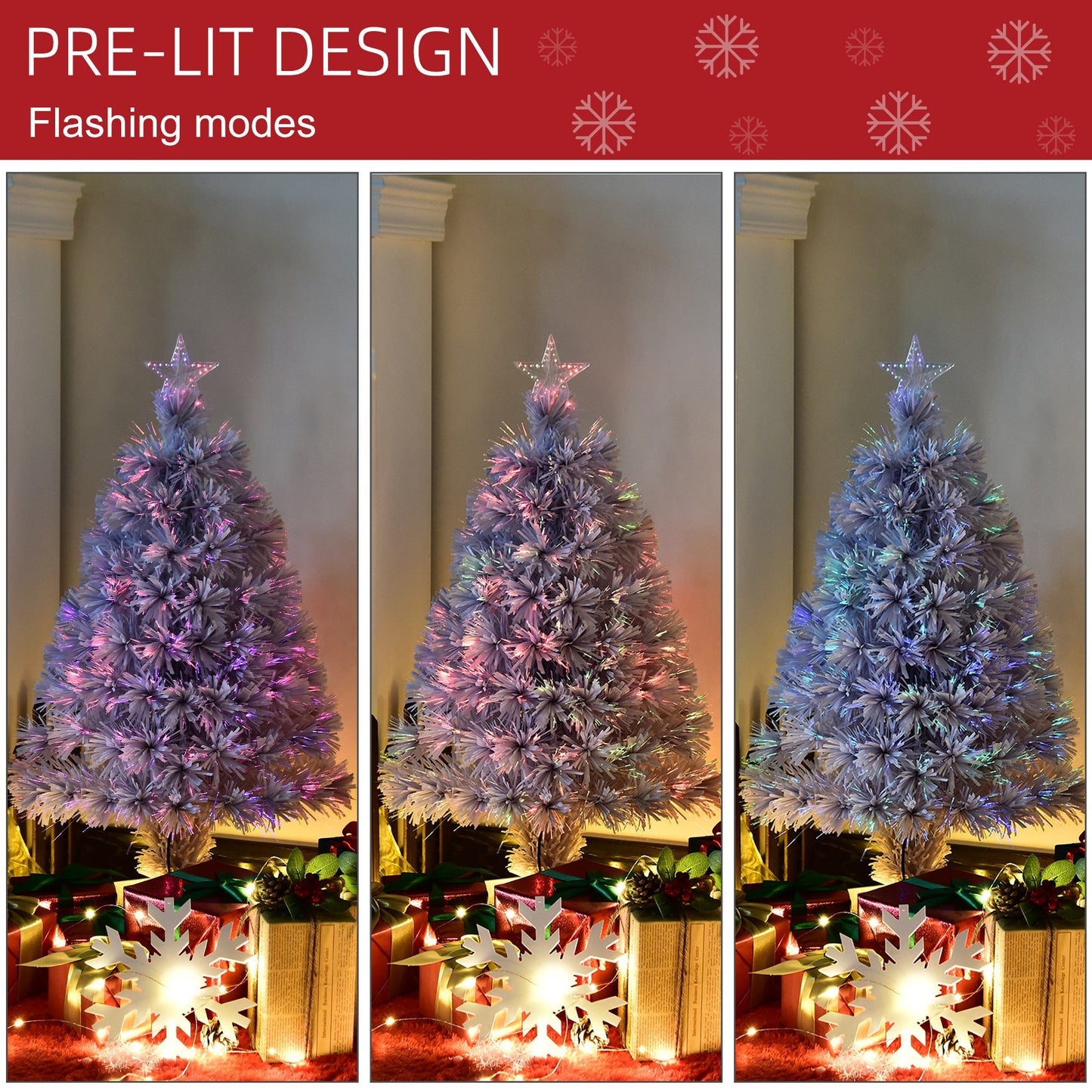 HOMCOM 2.5FT Prelit Artificial Tabletop Christmas Tree with Fibre Optics Holiday Home Xmas Decoration for Table and Desk, White