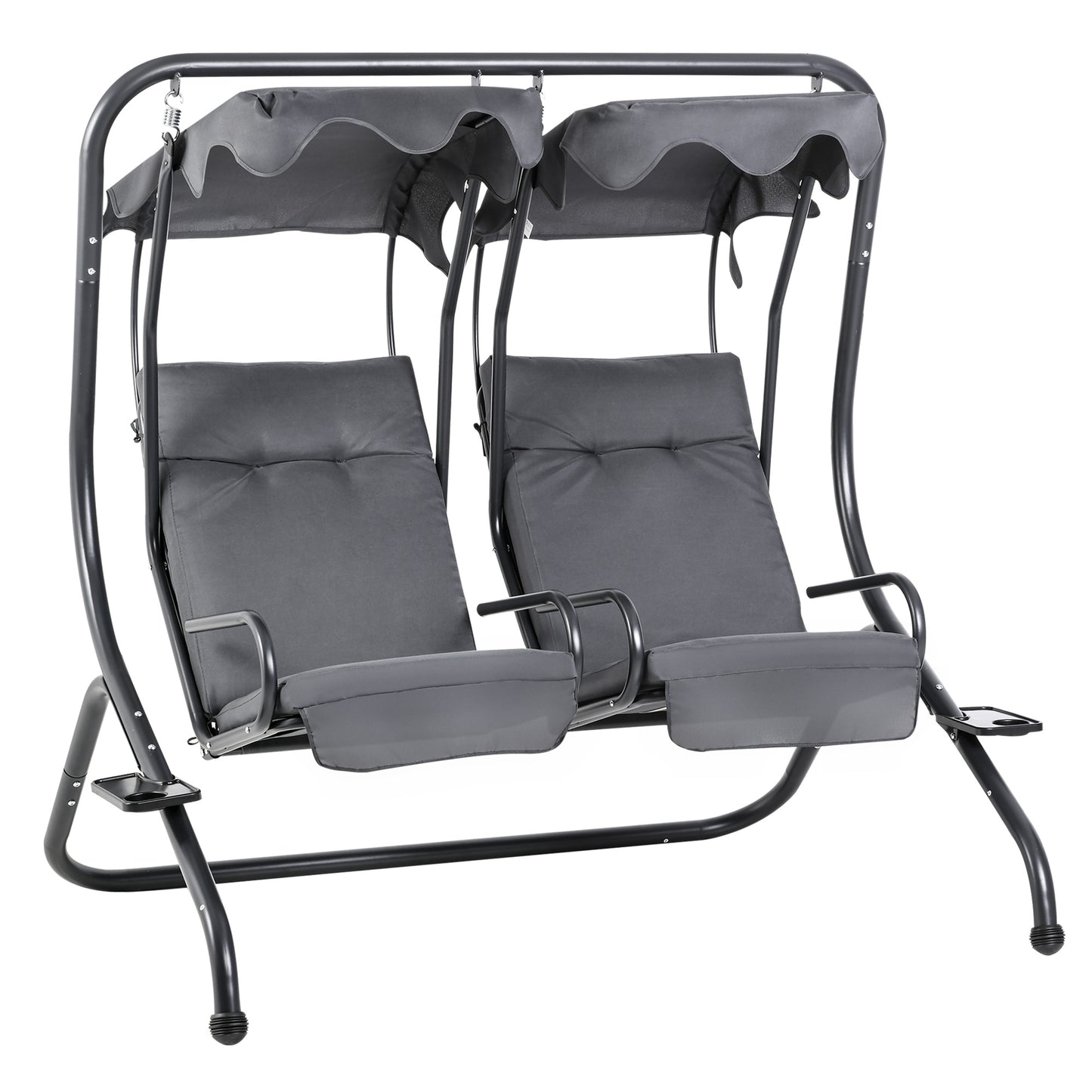 Outsunny Canopy Swing 2 Separate Relax Chairs w/ Handrails, Cup Holders