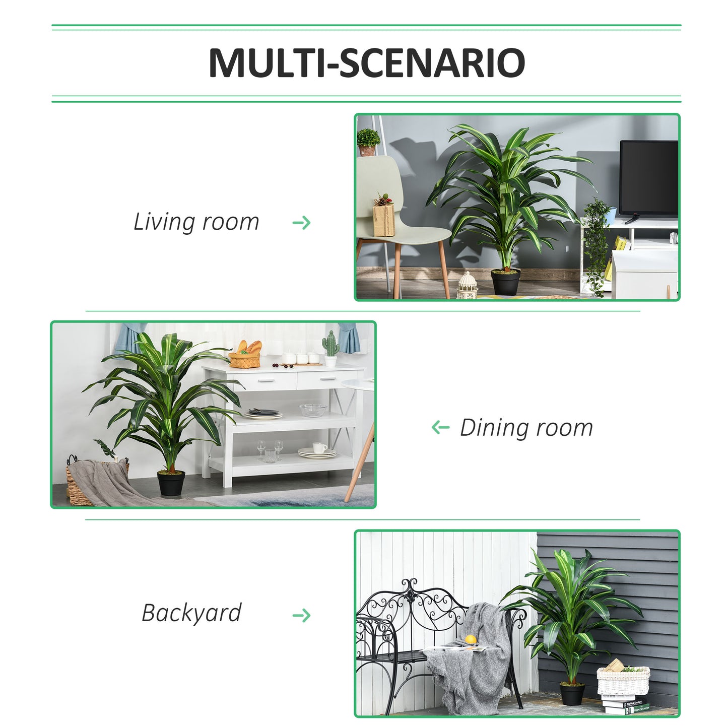 Outsunny 110cm/3.6FT Artificial Dracaena Tree Decorative Plant 40 Leaves with Nursery Pot, Fake Tropical Tree for Indoor Outdoor Décor