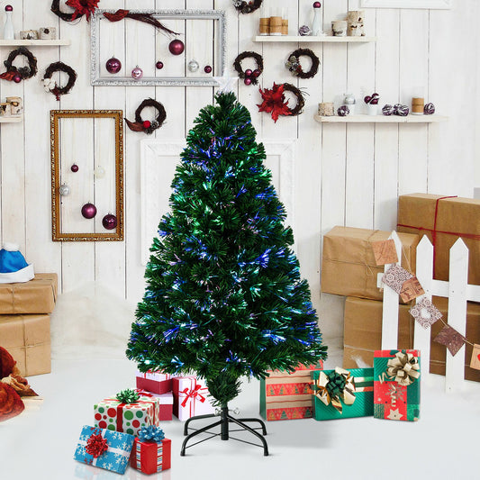 HOMCOM 1.2m Pre-Lit Artificial Christmas Tree, Metal Stand-Green