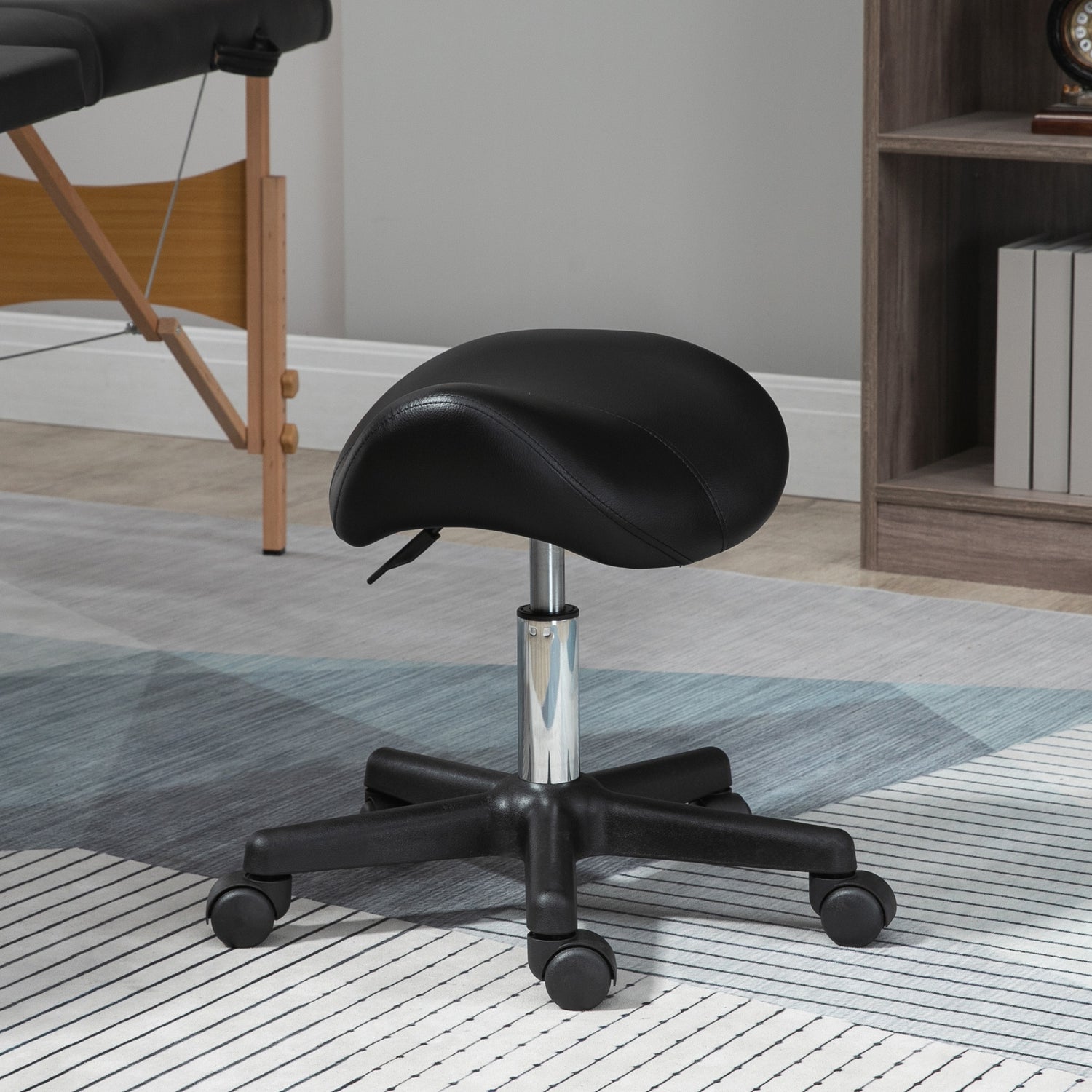 HOMCOM Saddle Stool, PU Leather Adjustable Rolling Salon Chair