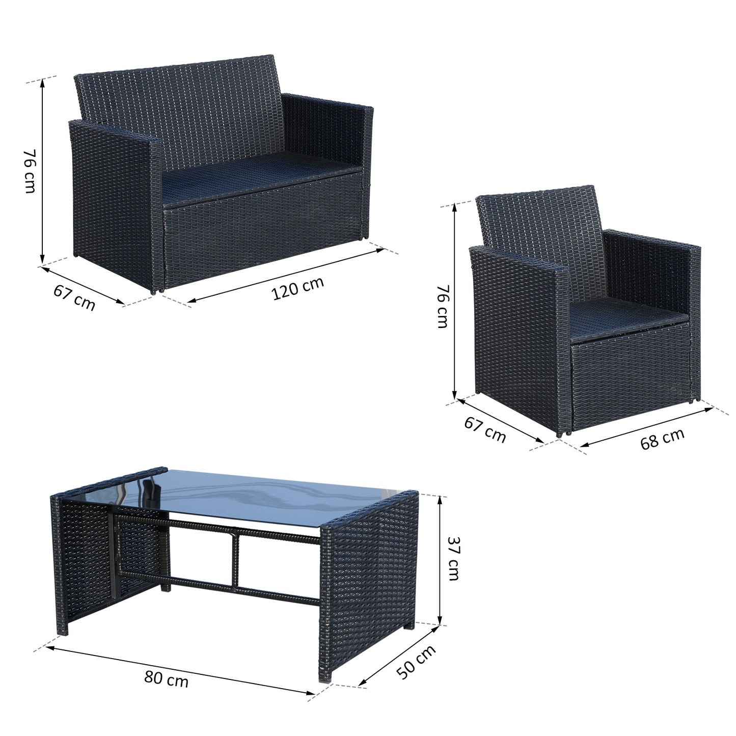 Outsunny 4-Seater Outdoor Garden PE Rattan Sofa Set w/ Coffee Table Black