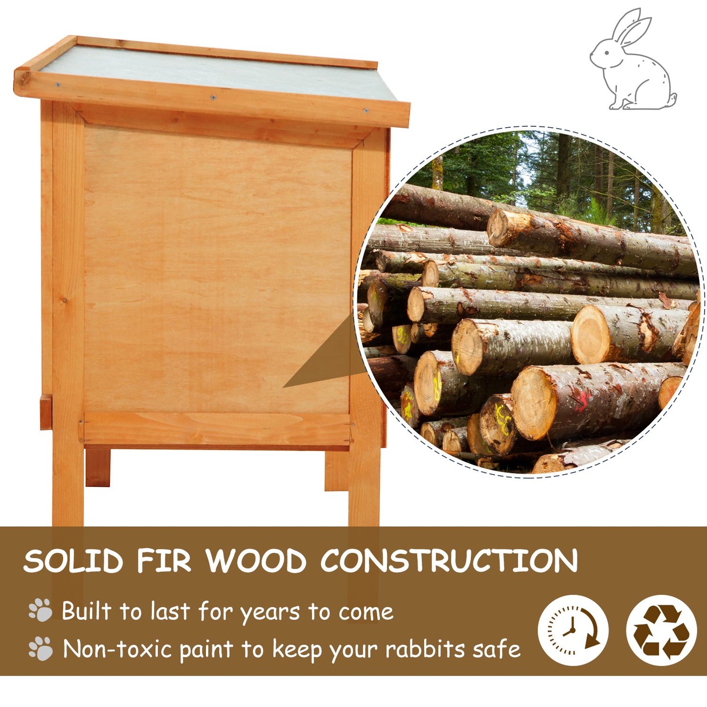 Pawhut Rabbit Hutch,90Lx45Wx65H cm-Fir Wood
