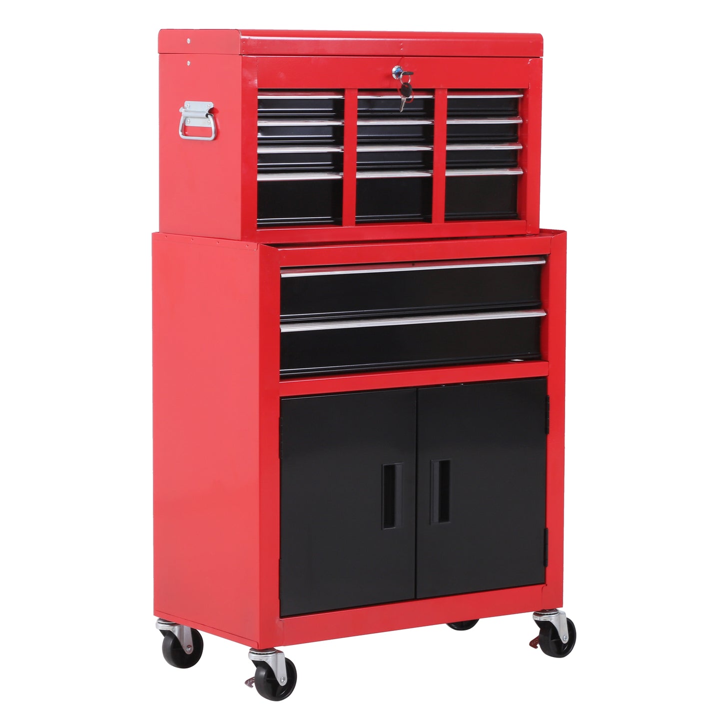 HOMCOM Metal ToolboxTrolley Portable Chest Box Rollcab Cabinet Garage Storage 6 Drawers-Black/Red