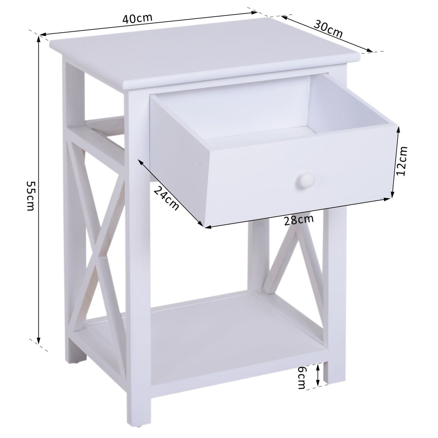 HOMCOM 40Lx30Wx55H cm End Table-White