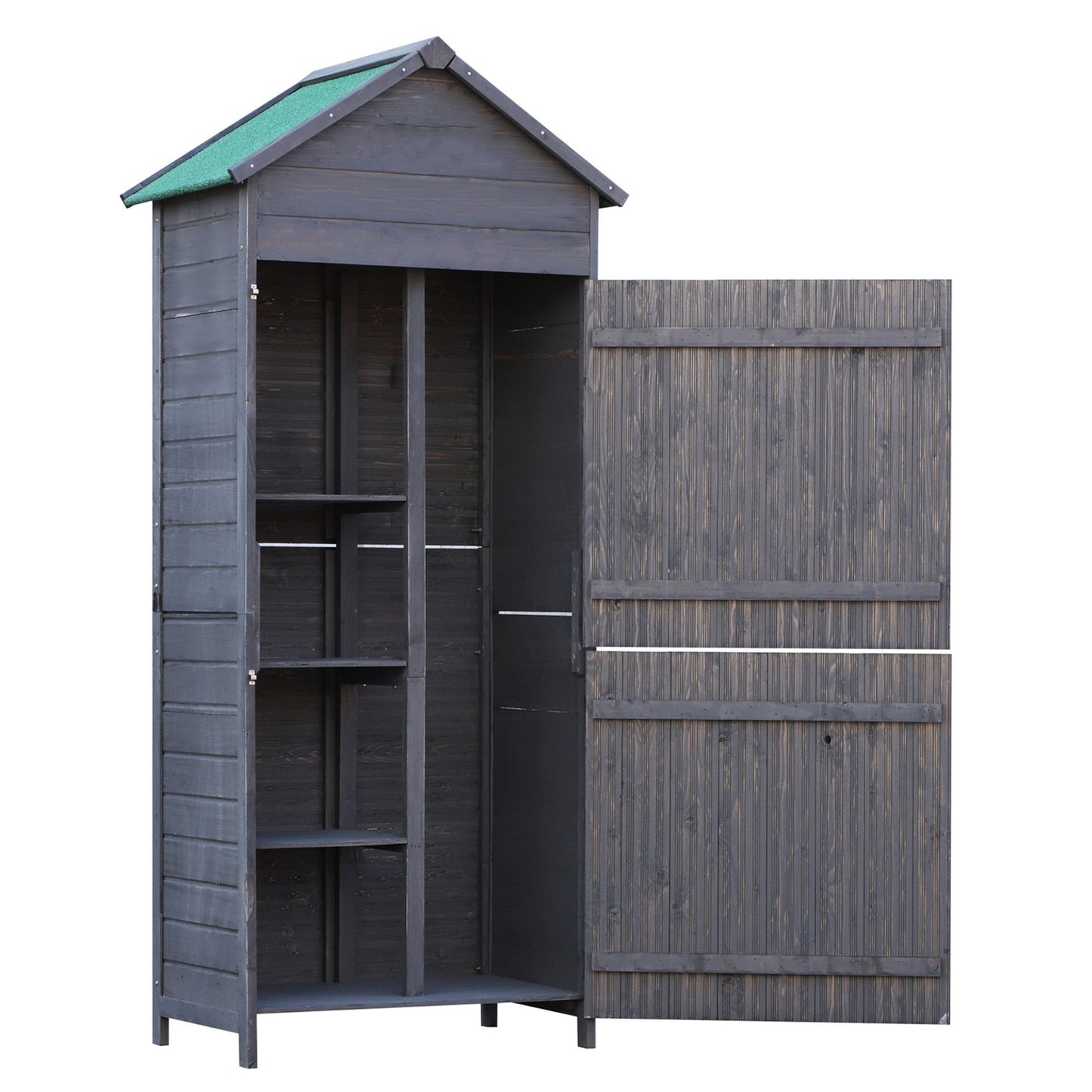 Outsunny 1.7 x 2.1ft Fir Wood Two Door Narrow Garden Shed - Grey