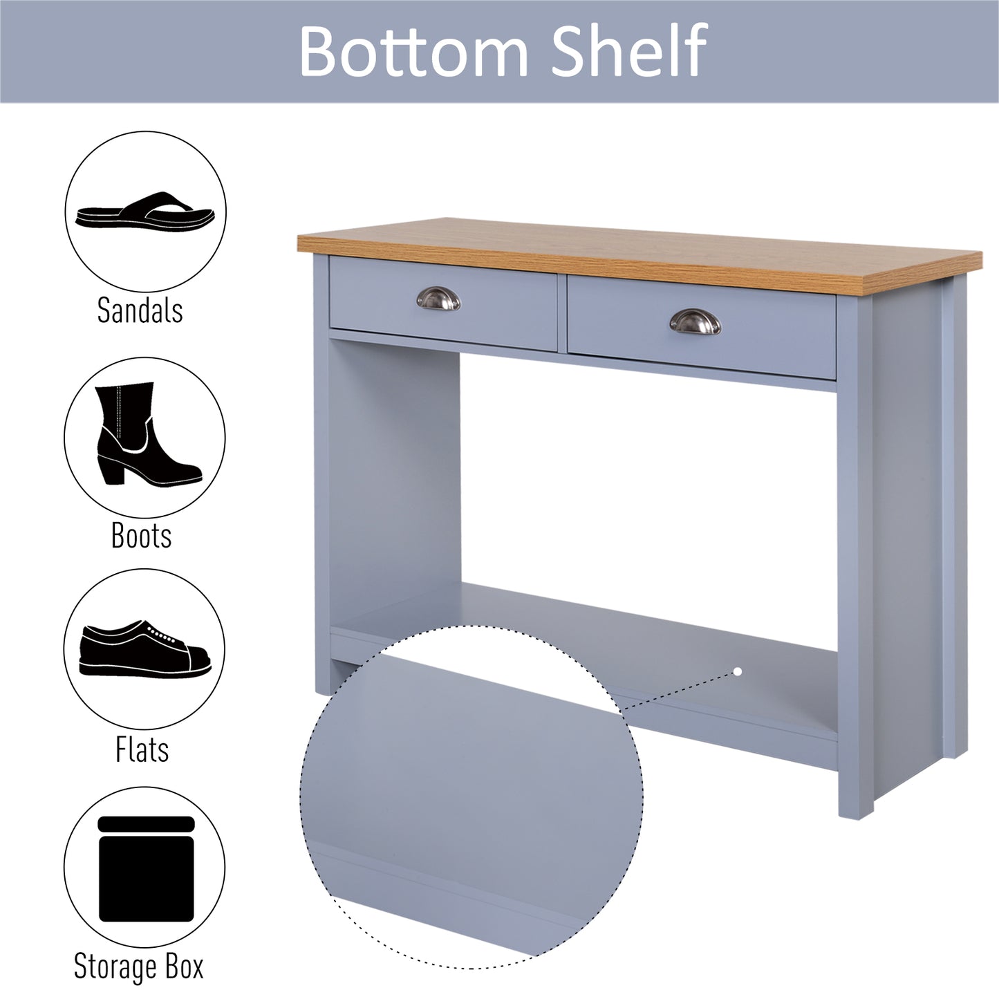 HOMCOM MDF Rustic 2-Drawer Console Table Grey