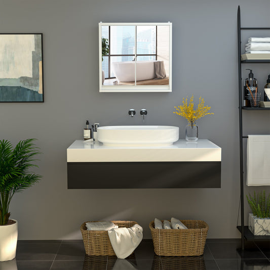 HOMCOM Wall Mount Mirror Cabinet Storage Bathroom Cupboard w/ Door and Shelves White