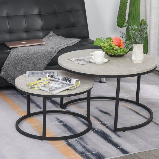 HOMCOM Steel MDF-Top Stack Design 2-Piece Coffee Tables Black/Grey