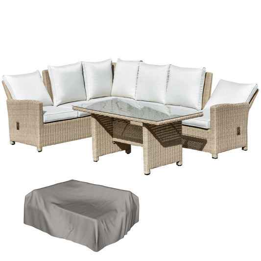 Outsunny 5 PCs Outdoor Rattan L-Shape Lounge Sofa Coffee Table Set Conversation Furniture