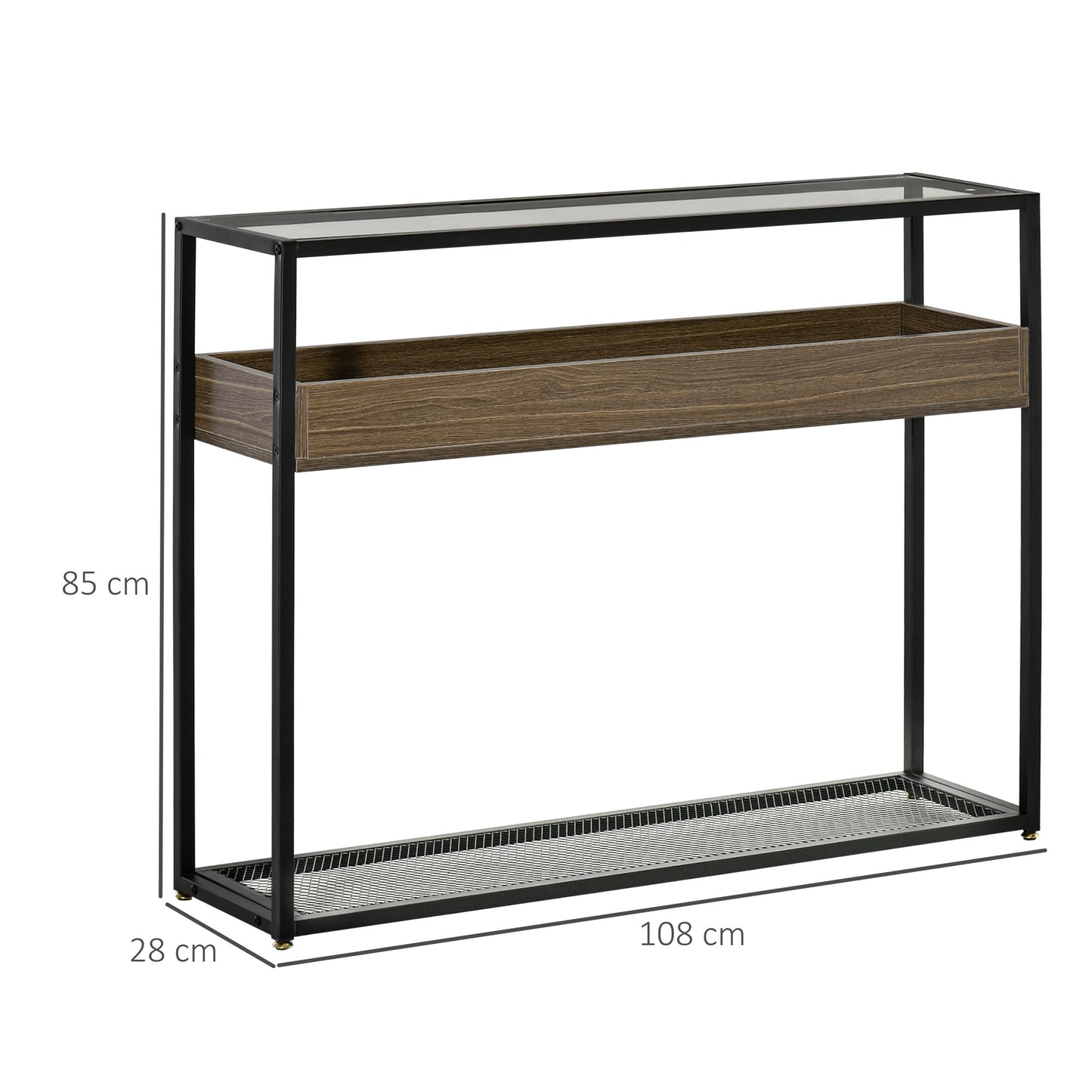 HOMCOM Industrial Style Console Table Sofa Table with Tempered Glass Top Steel Frame