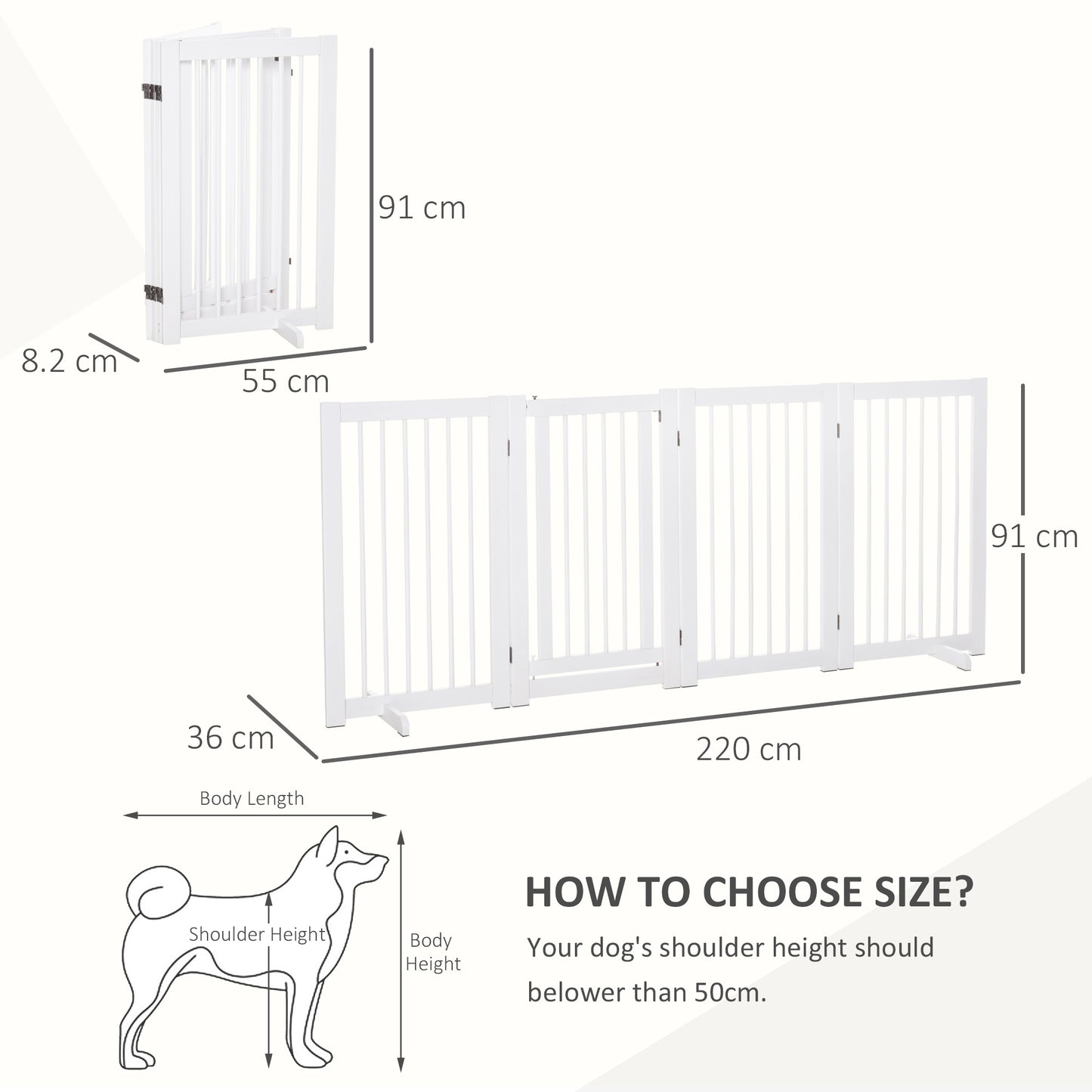 PawHut Wooden Freestanding Pet Gate 4 Panels 91cm Foldable Dog Fence w/ Support Feet