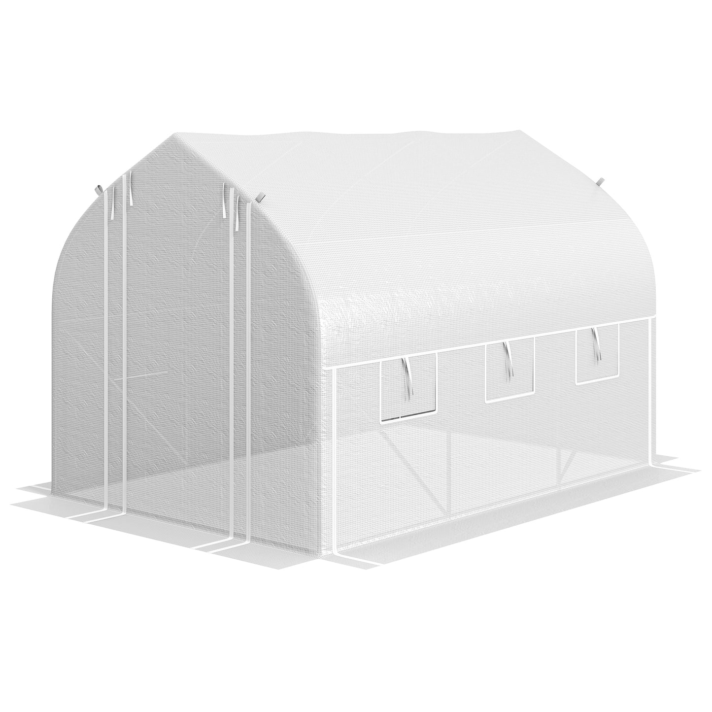 Outsunny 3 x 2(m) Walkin Polytunnel Greenhouse Zipped Roll Up Sidewalls Mesh Door 6 Mesh Windows Tunnel Warm House Tent with PE Cover Complimentary Plant Labels and Gloves White