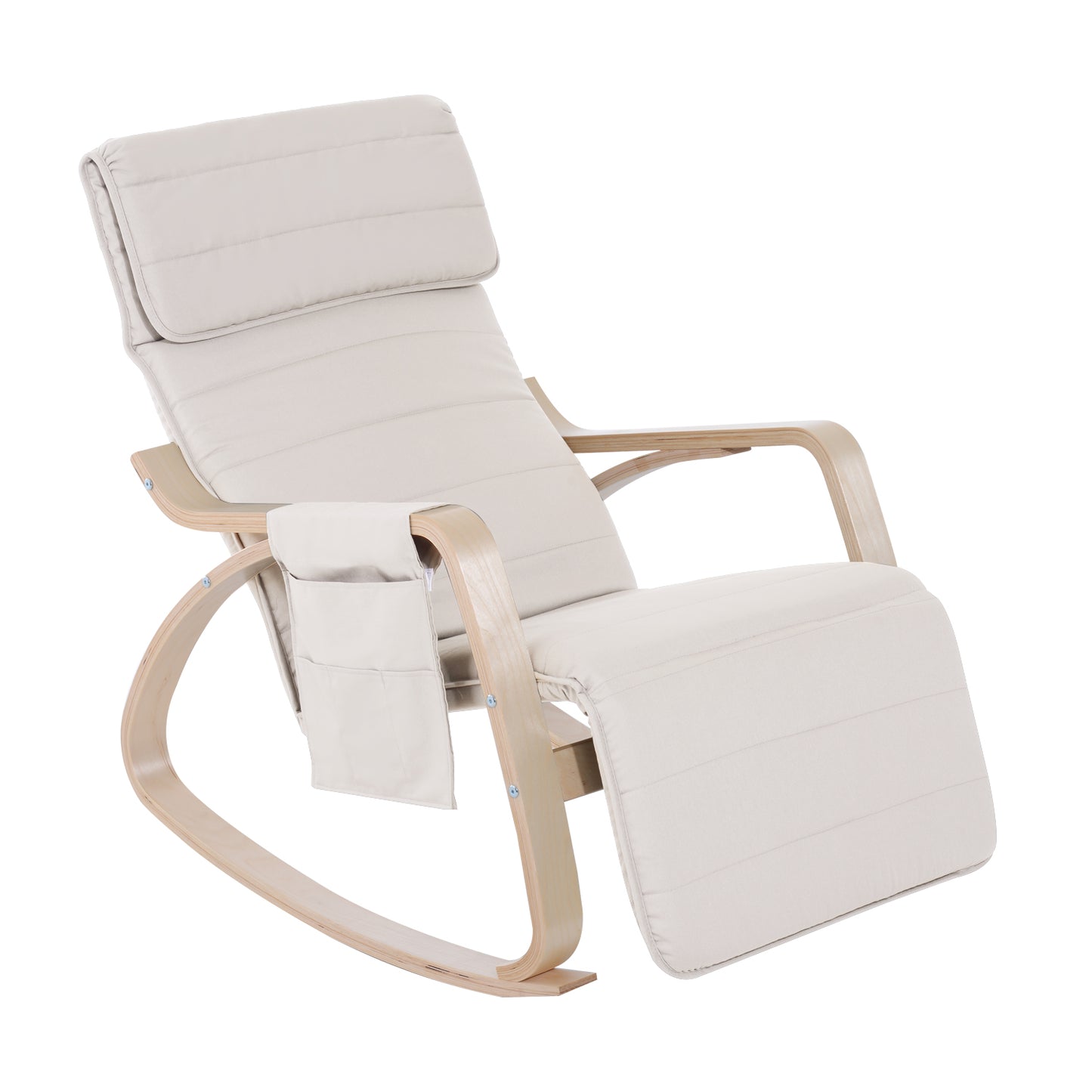 HOMCOM Rocking Chair Lounge Chair Recliner Armchair W/Adjustable Footrest & Side Pocket-Beige