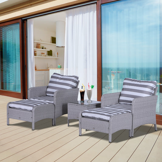 Outsunny 5-Piece PE Rattan Outdoor Garden Furniture Set Light Grey