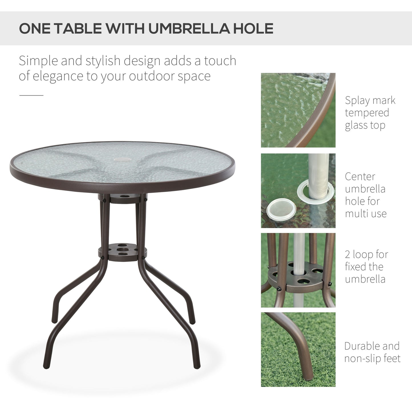 Outsunny Garden Patio Texteline Folding Chairs Plus Table and Parasol Furniture Bistro Set 6 Pieces - Black/Cream